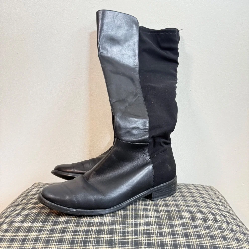 Tahari Cindy Stretch Back Leather Knee High Boots Size 9M Black